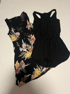 Black Floral Maxi Dress & Black Racerback Romper Set